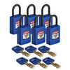 SafeKey-Vorhängeschlösser – kompakt, Blau, KD - Verschiedenschließende Schlösser, Kunststoff, 25.40 mm, 6 Stück / Box
